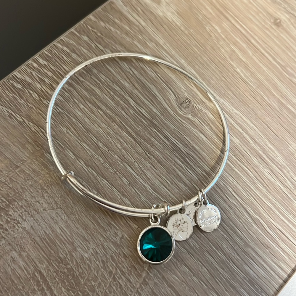 Alex and Ani May Emerald Birthstone Silver Finish Expandable Bangle Bracelet